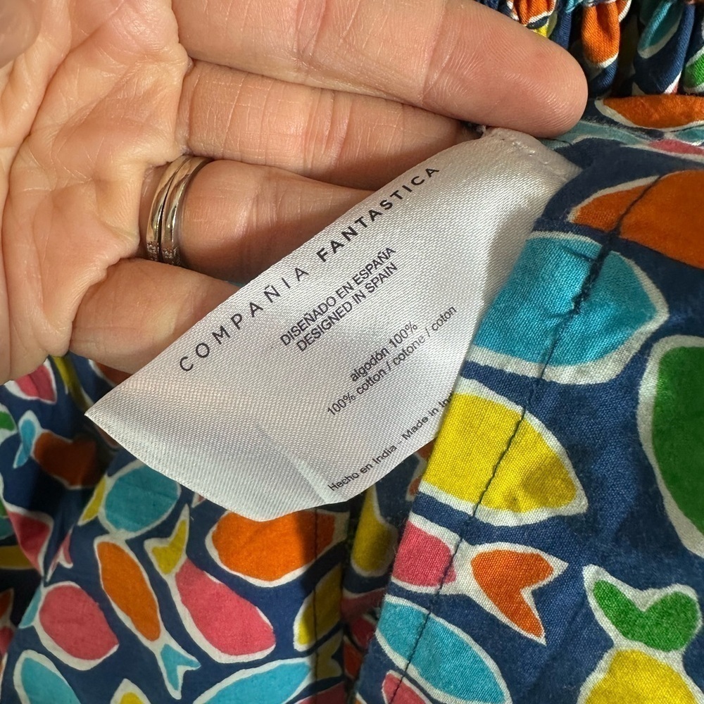 COMPANIA FANTASTICA colorful print vibrant resort mini smocked dress size XS - Picture 6 of 8